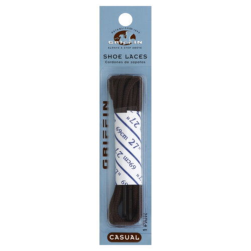 Griffin Shoe Laces, Dress/Casual, Brown, 27 Inch