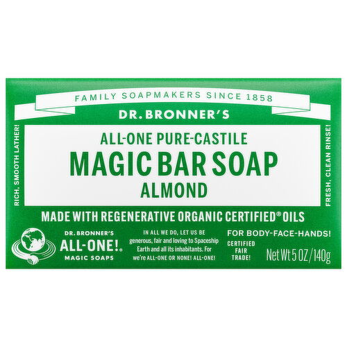 Dr. Bronner's Magic Bar Soap, Pure-Castile, All-One, Almond