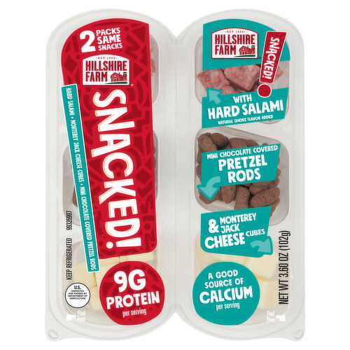 Hillshire Farm Snacked Hard Salami, MTRY JK CHSE Cubes & Mini CHOC Covered PTZL Rods