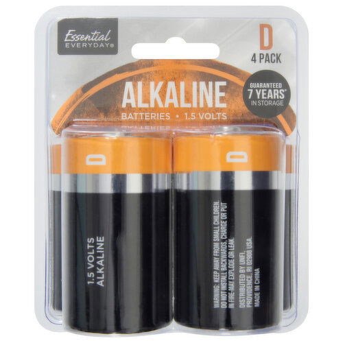 Essential Everyday Batteries, D, 4 Pack