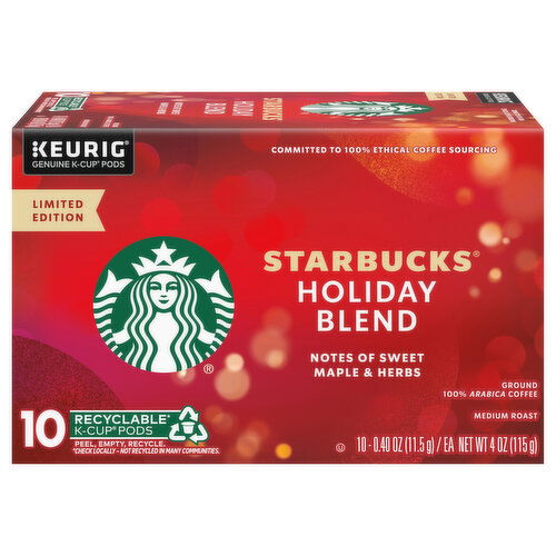 Starbucks Coffee, 100% Arabica, Ground, Medium Roast, Holiday Blend, K-Cup Pods