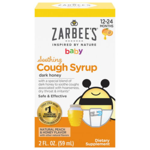 Zarbee's Cough Syrup, Soothing, Natural Peach & Honey Flavor, Baby