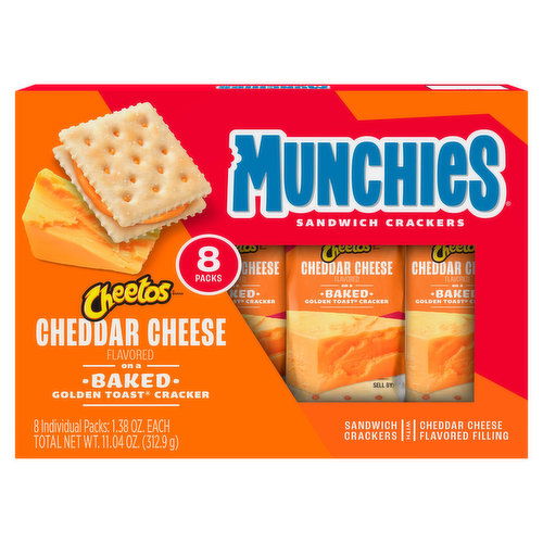 Munchies Sandwich Crackers, Cheddar Cheese Flavored, 8 Packs