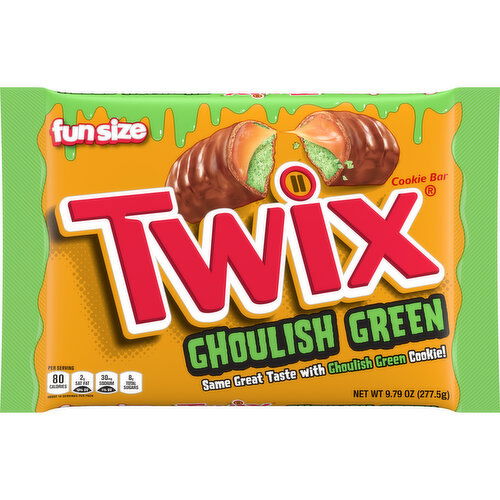 Twix TWIX Ghoulish Green Caramel Cookie Fun Size Halloween Chocolate Bars, 9.8 Oz Bag