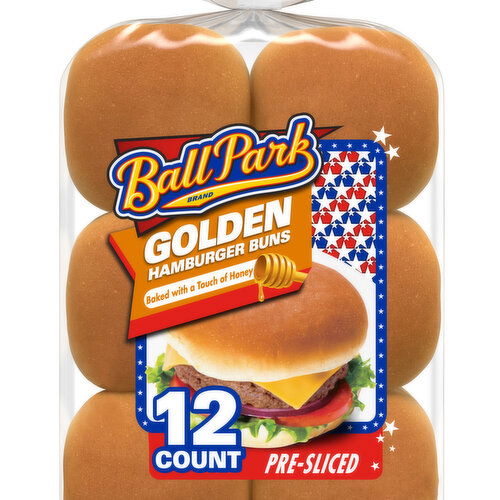 Ball Park Golden Honey Pre-sliced Hamburger Buns, Club Pack, 12 count, 23 oz