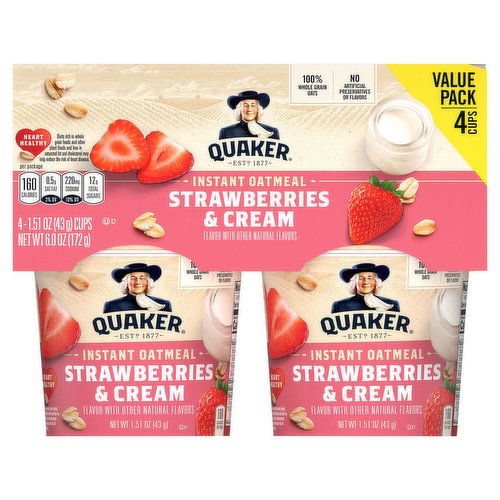 Quaker Instant Oatmeal, Strawberry & Cream, Value Pack