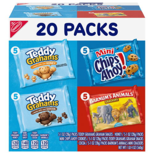 BARNUMS/CHIPS AHOY!/TEDDY GRAHAMS Fun Shapes Variety Pack, Animal Crackers, Grahams Snacks & Cookie Snack Packs