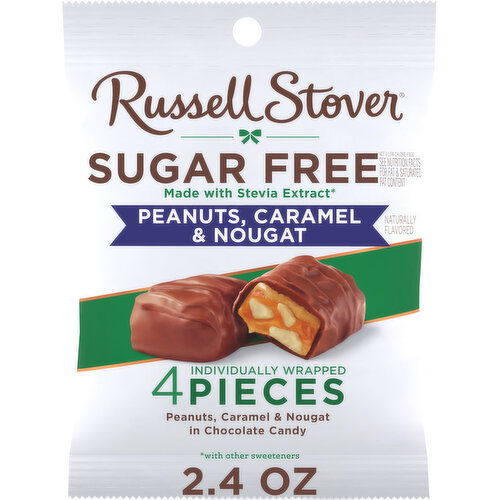 Russell Stover Chocolate Candy, Sugar Free, Peanuts, Caramel & Nougat
