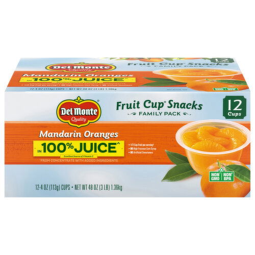 Del Monte Fruit Cup Snacks, Mandarin Oranges in 100% Juice, Family Pack