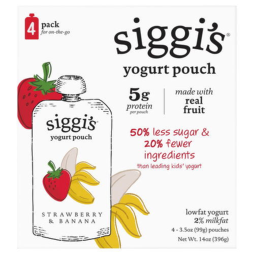 Siggi's Yogurt, Lowfat, Strawberry & Banana, 4 Pack