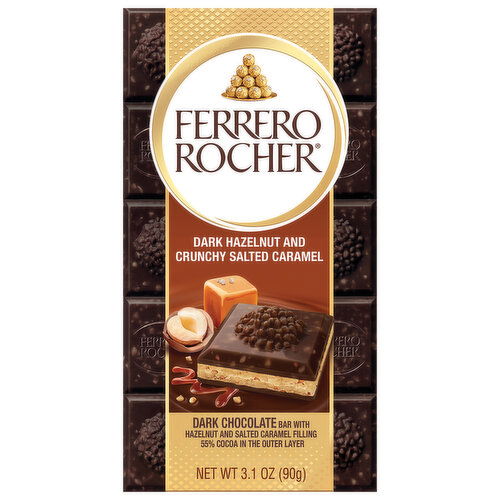 Ferrero Rocher Dark Chocolate Bar, Dark Hazelnut and Crunchy Salted Caramel