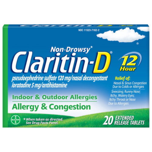 Claritin-D Allergy & Congestion, Indoor & Outdoor Allergies, 12 Hour, Extended Release Tablets