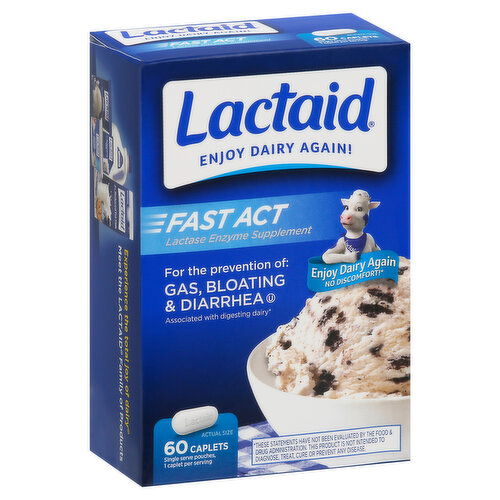 Lactaid Lactase Enzyme Supplement, Fast Act, Caplets