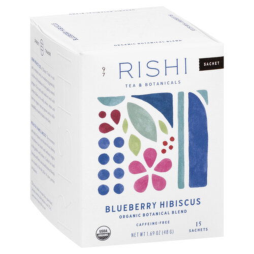 Rishi Tea, Organic, Caffeine-Free, Blueberry Hibiscus, Sachets