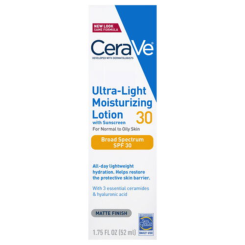 CeraVe Moisturizing Lotion, with Sunscreen, Ultra-Light, Broad Spectrum SPF 30