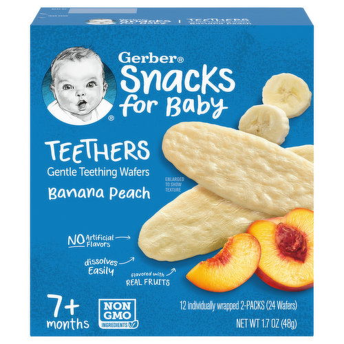 Gerber Snacks for Baby Teething Wafers, Gentle, Banana Peach, Teethers, 7+ Months