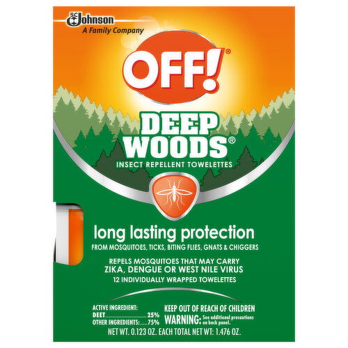 Off! Deep Woods Insect Repellent Towelettes, Long Lasting Protections