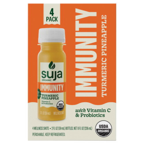 Suja Organic Wellness Shots, Immunity, Turmeric Pineapple, 4 Pack
