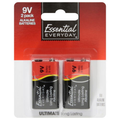 Essential Everyday Batteries, Alkaline, 9 Volts, 2 Pack