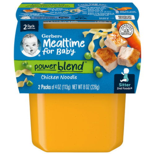 Gerber Mealtime for Baby Chicken Noodle, Powerblend, Sitter 2nd Foods, 2 Pack