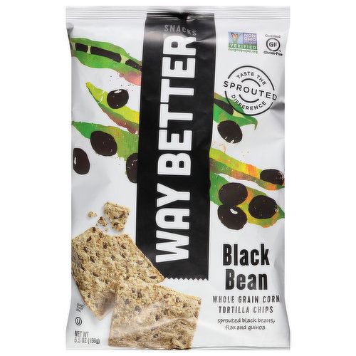 Way Better Snacks Tortilla Chips, Whole Grain Corn, Black Bean