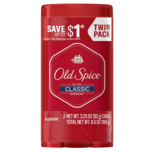 Old Spice Classic Classic Original Scent Deodorant, 3.25 oz Twin Pack