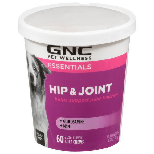 GNC Pet Wellness Hip & Joint, Bacon Flavor, Adult Dog, Essentials, Soft Chews