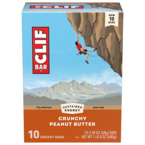 CLIF BAR - Crunchy Peanut Butter - Made with Organic Oats - 11g Protein - Non-GMO - Plant Based - Energy Bars - 2.4 oz. (10 Pack)