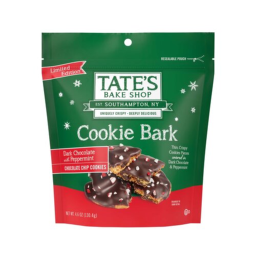 TATE'S Bake Shop Holiday Cookie Bark, Chocolate Chip Cookies with Dark Chocolate and Peppermint, Limited Edition, 4.6 oz