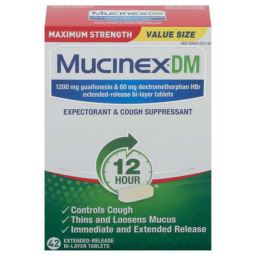 Mucinex DM Expectorant & Cough Suppressant, Maximum Strength, Tablets, Value Size