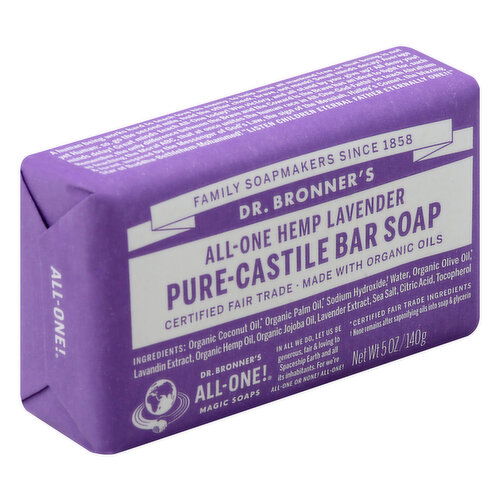 Dr Bronners Bar Soap, Pure-Castile, All-One Hemp Lavender