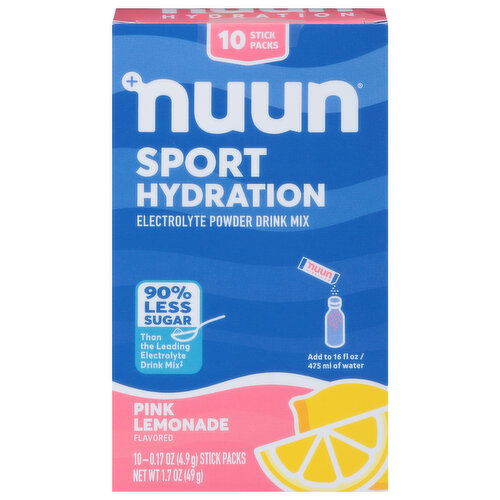 Nuun Electrolyte Powder Drink Mix, Pink Lemonade Flavored, Sport Hydration, 10 Stick Pack