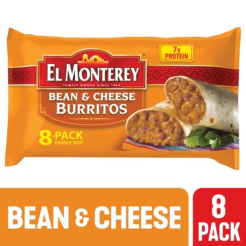 El Monterey Burritos, Bean & Cheese, Family Size, 8-Pack