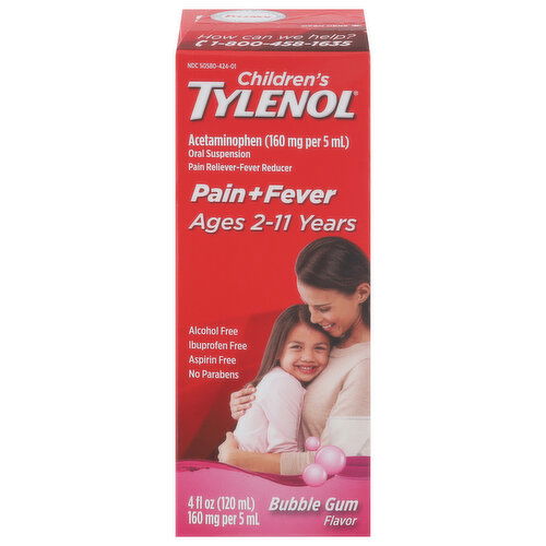 Tylenol Pain + Fever, Ages 2-11 years, Bubble Gum