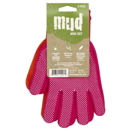 Mud Gloves, Hot Pink/Coral, Mini Dot, Medium, 2 Pack