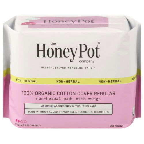 The Honey Pot Company Pads, with Wings, Non-Herbal, Regular Absorbency