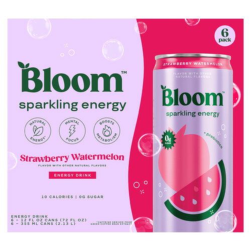 Bloom Energy Drink, Sparkling, Strawberry Watermelon