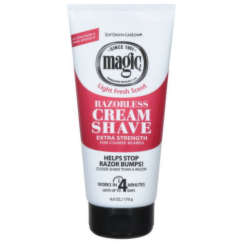 Magic Cream Shave, Razorless, Extra Strength, Light Fresh Scent