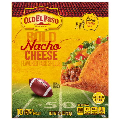 Old El Paso Taco Shells, Nacho Cheese Flavored, Bold, Stand 'n Stuff