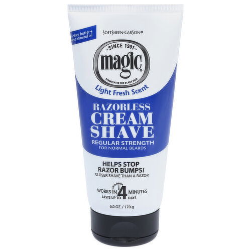 Magic Razorless Cream Shave, Regular Strength, Light Fresh Scent