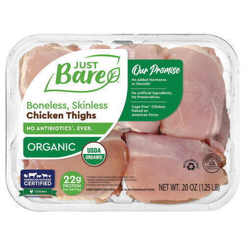 Just Bare Chicken Thighs, Organic, Boneless, Skinless