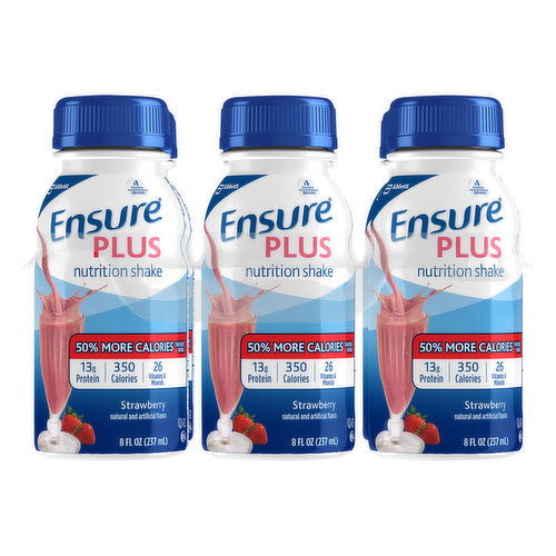 Ensure Plus Plus Nutrition Shake Strawberry Ready-to-Drink Bottles