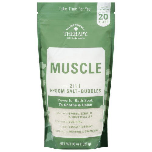 Village Naturals Therapy Epsom Salt + Bubbles, Eucalyptus Mint, Muscle, 2 in1