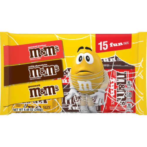 M&M'S M&M'S Milk Chocolate, Peanut & Peanut Butter Fun Size Halloween Candy Variety Pack, 15 Ct Bag