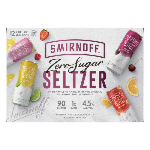 Smirnoff Hard Seltzer, Zero Sugar, Assorted