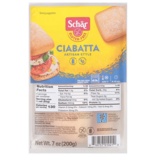 Schar Ciabatta, Gluten-Free, Artisan Style