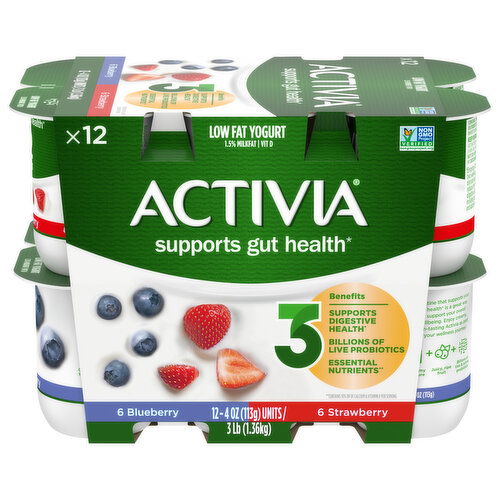 Activia Yogurt, Strawberry/Blueberry, Low Fat