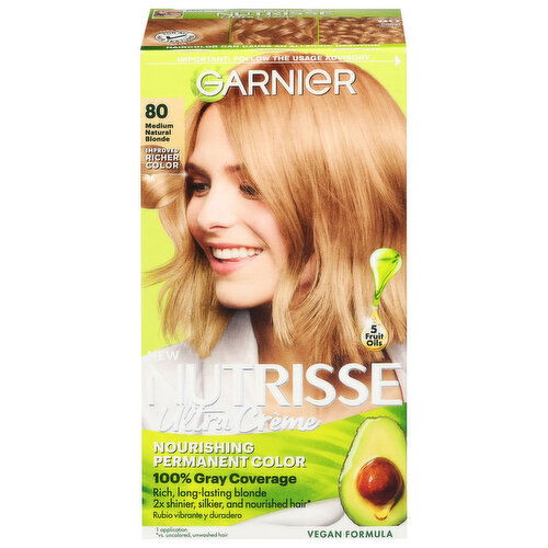 Nutrisse Hair Color, Permanent, Ultra Creme, Medium Natural Blonde 80