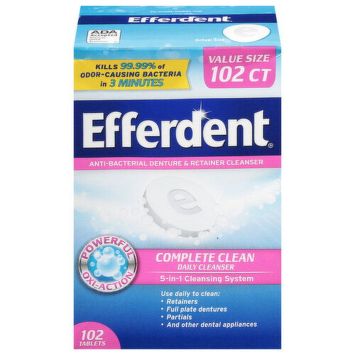 Efferdent Denture & Retainer Cleanser, Anti-Bacterial, Complete Clean, Tablets, Value Size