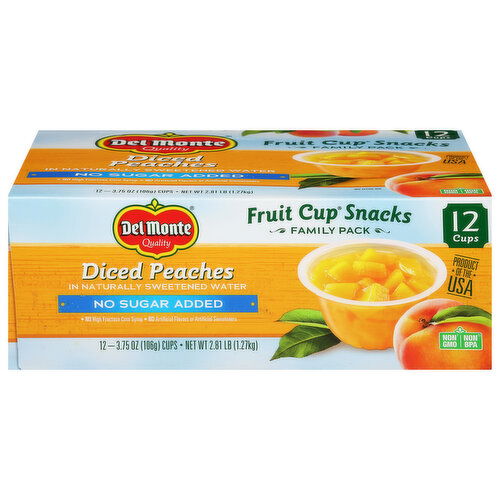 Del Monte Fruit Cup Snacks, No Sugar Added, Diced Peaches, Family Pack